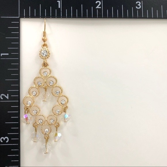 🌼 Gold Bead Drop Rhinestone Chandelier Dangle Earrings - Picture 2 of 3